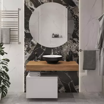 Мебель для ванной STWORKI Ольборг 100 столешница дуб французский, без отверстий, с тумбой 50, с раковиной Vitra Water jewels