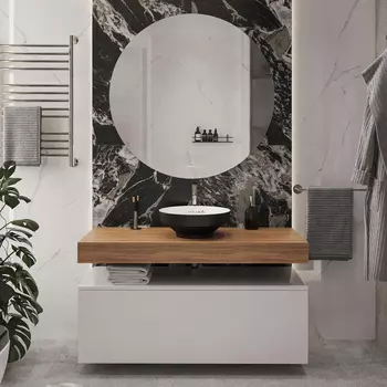 Мебель для ванной STWORKI Ольборг 120 столешница дуб французский, без отверстий, 2 тумбы 60, с раковиной Vitra Water jewels