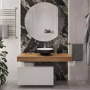 Мебель для ванной STWORKI Ольборг 120 столешница дуб французский, без отверстий, c тумбой 80, с раковиной Vitra Water jewels