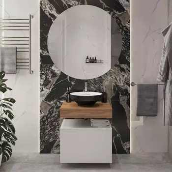 Мебель для ванной STWORKI Ольборг 60 столешница дуб французский, без отверстий, с тумбой 60, с раковиной Vitra Water jewels