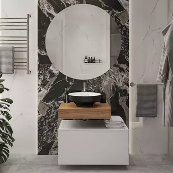 Мебель для ванной STWORKI Ольборг 60 столешница дуб французский, без отверстий, с тумбой 80, с раковиной Vitra Water jewels