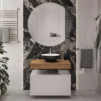 Мебель для ванной STWORKI Ольборг 80 столешница дуб французский, без отверстий, с тумбой 80, с раковиной Vitra Water jewels