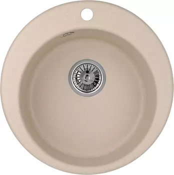 Мойка кухонная Domaci Солерно EMQ-1475.C бежевая, 37х37 см, круглая, кварцевая, встраиваемая