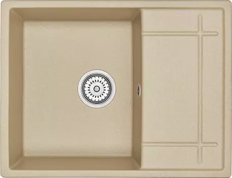 Мойка кухонная Domaci Солерно EMQ-1650.Q бежевая, 65х50 см, кварцевая, прямоугольная, с крылом, бежевая