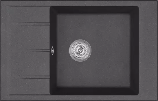 Мойка кухонная Domaci Солерно EMQ-1780.Q черная, 44х44 см, с крылом, кварцевая, встраиваемая, прямоугольная