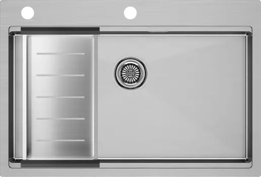 Мойка кухонная Paulmark Kroner-Pro PM707551-BS+A405-BS с коландером, брашированная нержавеющая сталь