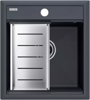 Мойка кухонная Paulmark Stepia PM114651-AN+A375-BS с коландером, антрацит