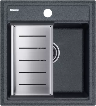 Мойка кухонная Paulmark Stepia PM114651-DG+A375-BS с коландером, графит