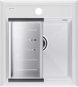 Мойка кухонная Paulmark Stepia PM114651-WH+A375-BS с коландером, белая