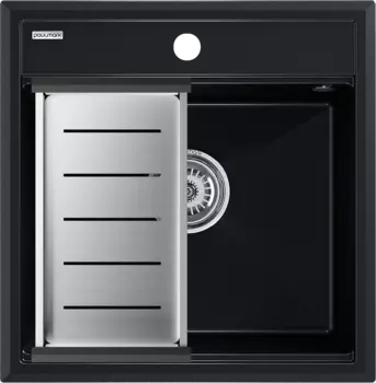Мойка кухонная Paulmark Stepia PM115051-BLM+A375-BS с коландером, черный металлик