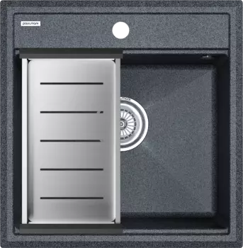 Мойка кухонная Paulmark Stepia PM115051-DG+A375-BS с коландером, графит