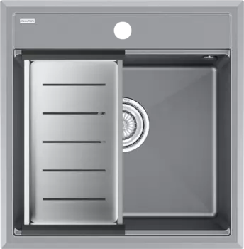 Мойка кухонная Paulmark Stepia PM115051-GRM+A375-BS с коландером, серый металлик