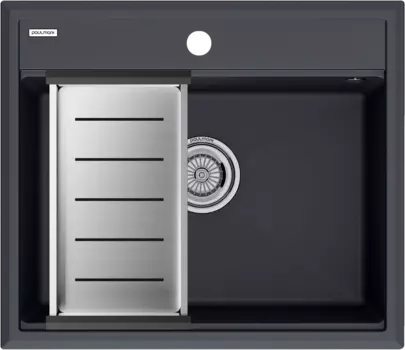 Мойка кухонная Paulmark Stepia PM115951-AN+A375-BS с коландером, антрацит