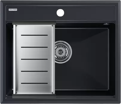 Мойка кухонная Paulmark Stepia PM115951-BLM+A375-BS с коландером, черный металлик