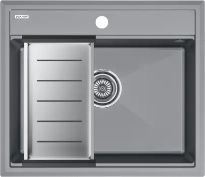 Мойка кухонная Paulmark Stepia PM115951-GRM+A375-BS с коландером, серый металлик