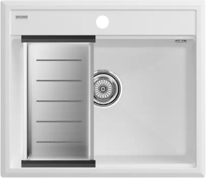 Мойка кухонная Paulmark Stepia PM115951-WH+A375-BS с коландером, белая