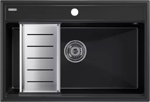 Мойка кухонная Paulmark Stepia PM117551-BLM+A375-BS с коландером, черный металлик