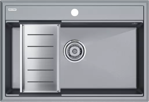 Мойка кухонная Paulmark Stepia PM117551-GRM+A375-BS с коландером, серый металлик