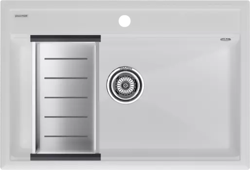 Мойка кухонная Paulmark Stepia PM117551-WH+A375-BS с коландером, белая