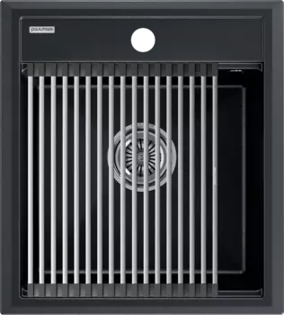 Мойка кухонная Paulmark Stepia + Step PM114651-BLM+R375-BS черный металлик