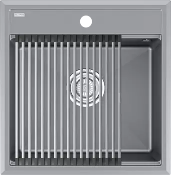 Мойка кухонная Paulmark Stepia + Step PM115051-GRM+R375-BS серый металлик