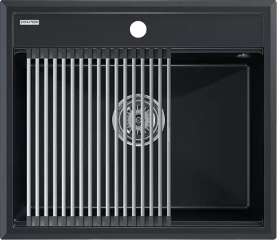 Мойка кухонная Paulmark Stepia + Step PM115951-BLM+R375-BS черный металлик