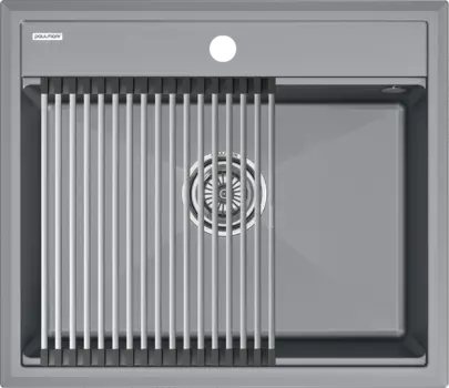 Мойка кухонная Paulmark Stepia + Step PM115951-GRM+R375-BS серый металлик