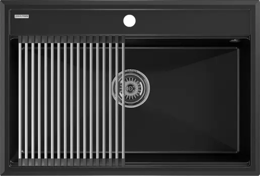 Мойка кухонная Paulmark Stepia + Step PM117551-BLM+R375-BS черный металлик
