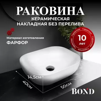 Накладная раковина BOND Cube S61-500 белая глянцевая
