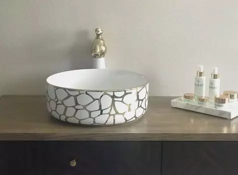 Накладная раковина Gid Luxe line 36 белая, золото