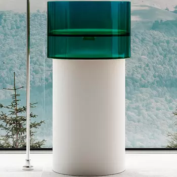Раковина напольная прозрачная Abber Kristall 45х45 AT2701White-Aquamarin-H белый, бирюзовый