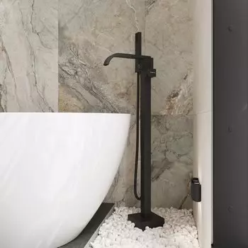 Напольный смеситель для ванны с душем STWORKI Эстерсунд S31080BK С ВНУТРЕННЕЙ ЧАСТЬЮ, матовый черный