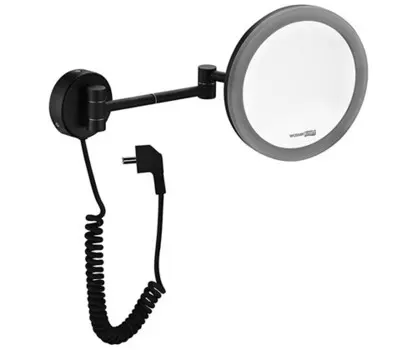 Косметическое зеркало Wasserkraft K-1004Black с подсветкой, двухстороннее, телескопическое, поворотное, черное матовое