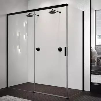 NOVELLINI OPERA Дверь для душа 1190-1210х2000 мм., раздвижная, левая, для установки с боковой стенкой, профиль черный матовый, стекло прозрачное