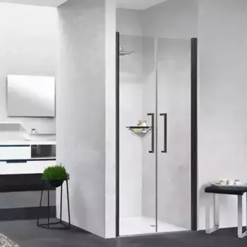 NOVELLINI YOUNG Дверь для душа 880-920х2000 мм., распашная, двухстворчатая, открывание внутрь и наружу, профиль черный матовый, стекло прозрачное