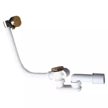 NP0002/570Z Сифон для ванны металл/пластик 570 мм. ЦВЕТ ЗОЛОТО, наполнение водой через слив-перелив