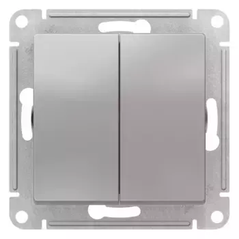 Переключатель 2-клавишный перекрестный, 2 x сх. 7, 10АХ, Systeme Electric AtlasDesign Алюминий ATN000373