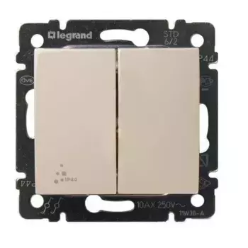 Переключатель двухклавишный Legrand Valena 10A 250V IP44 cлоновая кость 774198