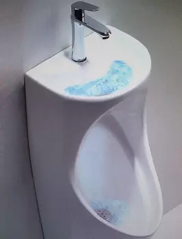 Писсуар подвесной CeramaLux X573P с горизонтальным выпуском и раковиной белый