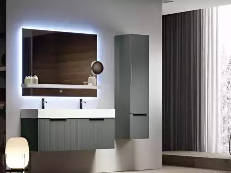 PREMIUM Тумба подвесная под раковину с двумя выдвижными ящиками, 55426 Plisse Bianco opaco, 120x44x25