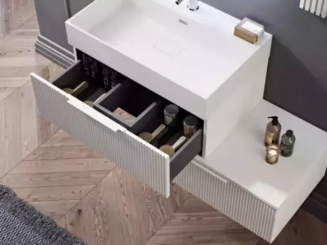 PREMIUM Тумба подвесная под раковину с выдвижным ящиком, 55424 Plisse Grigio nuvola, 90x44x25
