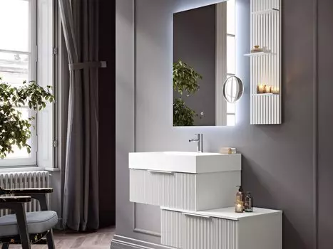 PREMIUM Тумба подвесная под раковину с выдвижным ящиком, 55416 Plisse Bianco opaco, 70x44x25