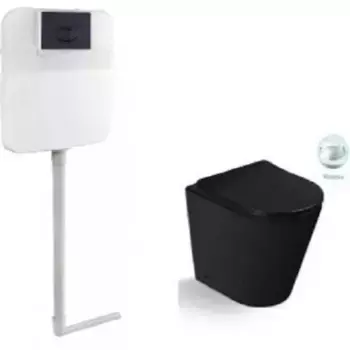 Приставной унитаз SantiLine SL-5020MB + SL-05 черный с сиденьем микролифт и бачком скрытого монтажа