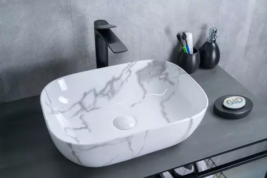 Накладная раковина Gid 46 Mnc333C белая под мрамор