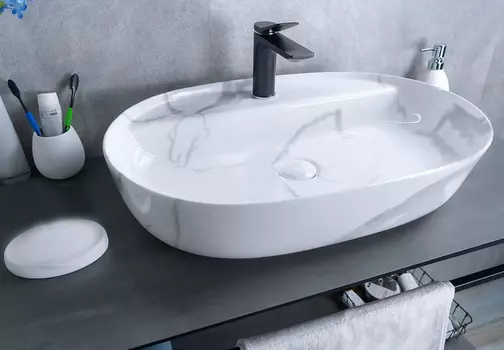 Накладная раковина Gid 61 Mnc346C белая под мрамор