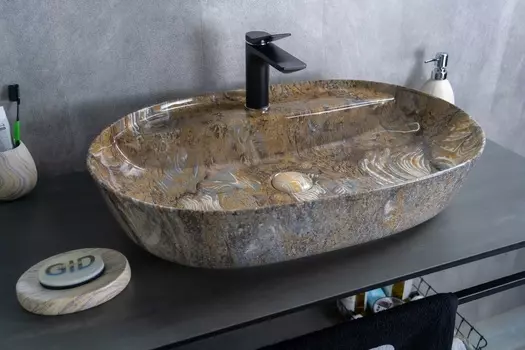 Накладная раковина Gid 61 Mnc346T коричневая под камень