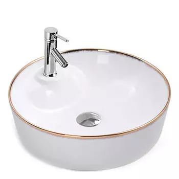 Раковина накладная CeramaLux 43х43 D1306H011 белый, боковые края золотые