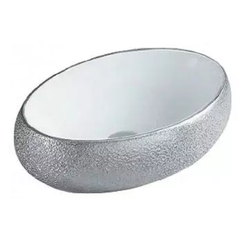 Раковина накладная CeramaLux 49х34 433SS белый, серебро