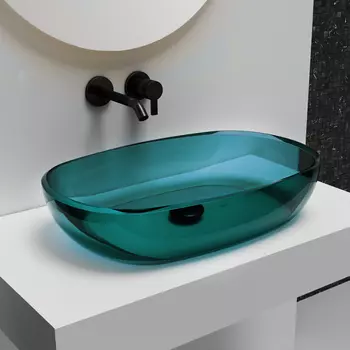 Раковина накладная прозрачная Abber Kristall 60х40 AT2805Aquamarin бирюзовый