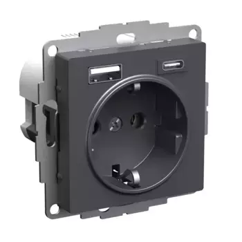 Розетка 16А с 2 USB A+C, 5В/2,4А/3,0А, 2х5В/1,5А, Systeme Electric AtlasDesign Базальт ATN001432